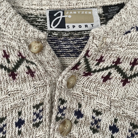 Vintage 90’s Jantzen Sport Knit Henley Fair Isle Sweater Men’s Size Large - Picture 3 of 7